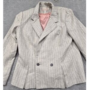 Step by Step Vintage Grey Pinstripe Wool Blend Double Breasted Blazer Size 14